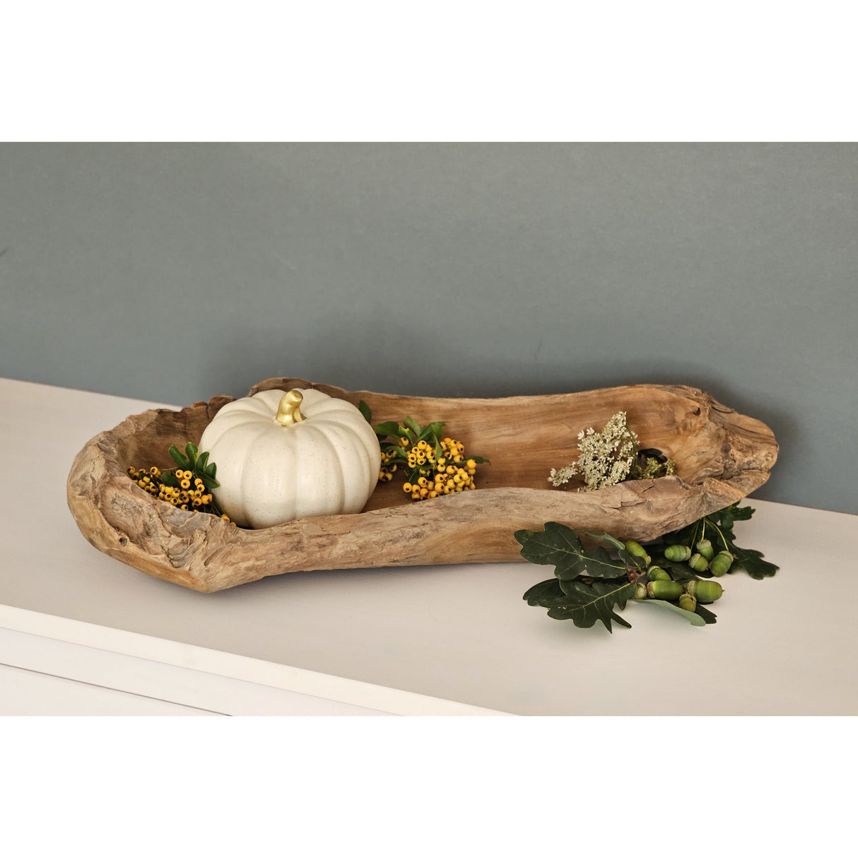 Dekoschale Naturschale Teak Holz lang 60 cm Schale braun massiv stabil Obstschale XL