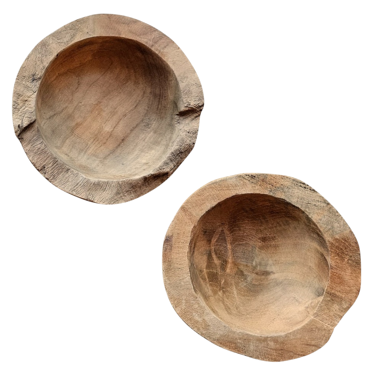 Dekoschale 2er Set Teakschale Aufbewahrung rund 15 cm Wurzelholz Massiv