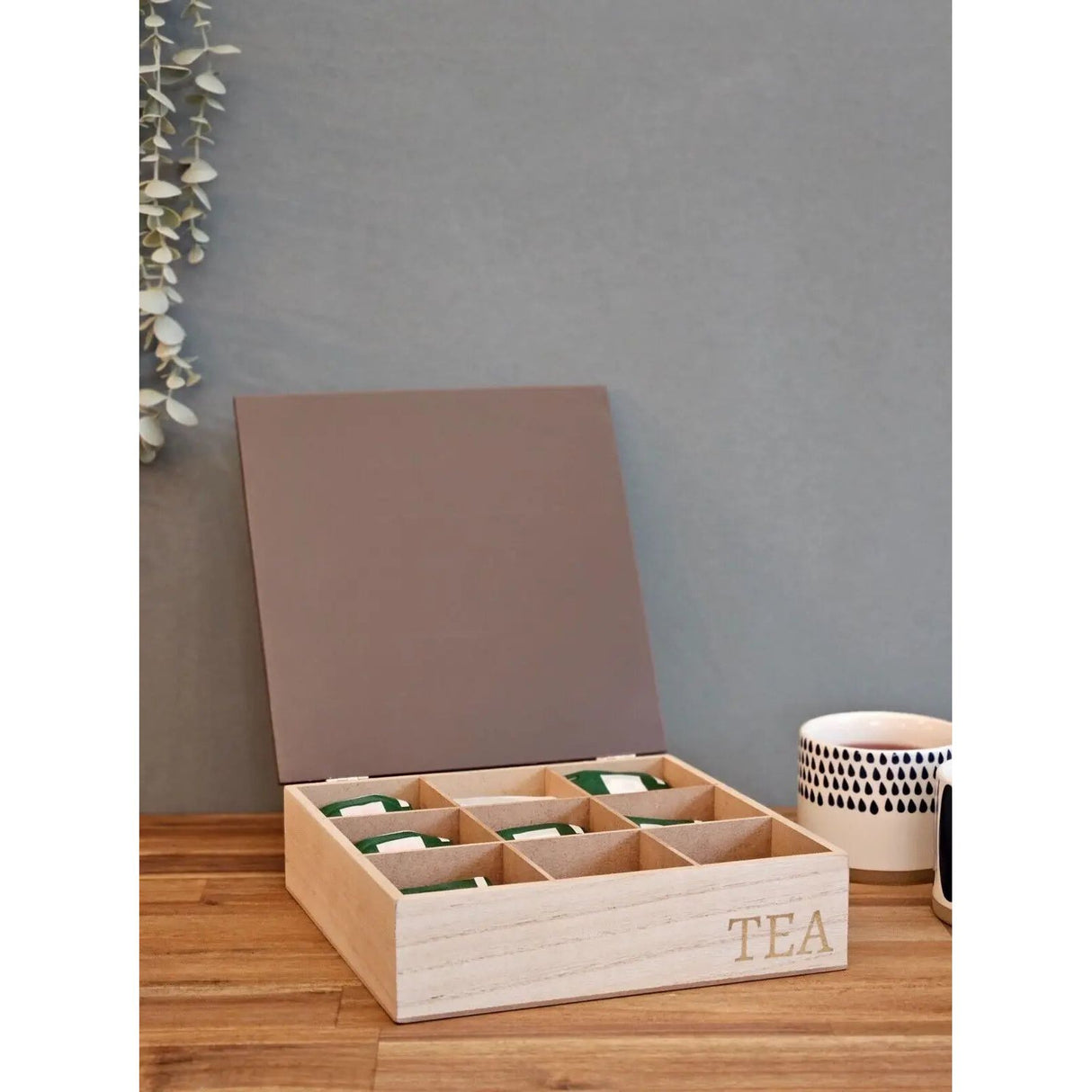 Tea box 9 compartments rainbow tea box wooden box TEA Box wood dark brown 24 x 24 cm