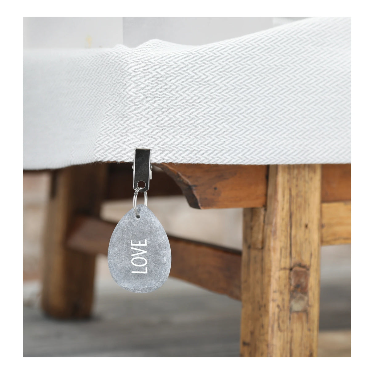 4er Set Tischdeckenbeschwerer grau Stein Love Luck Happy Smile Stahlclips 250 gr