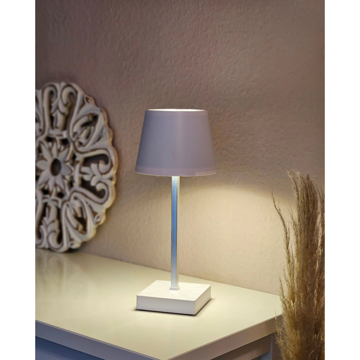 Table lamp touch dimmable LED lamp light white silver wireless height 26 cm