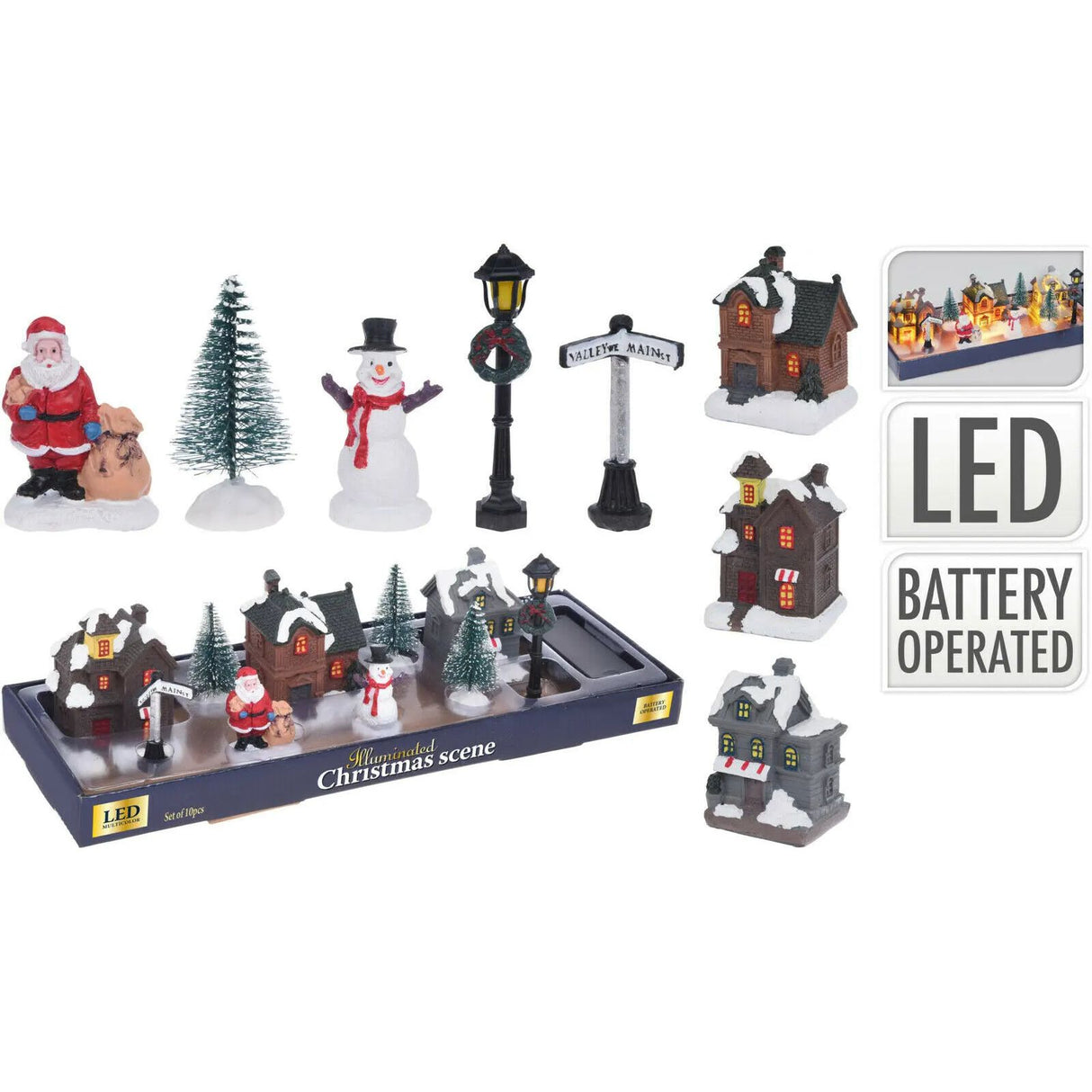 Weihnachtsstadt LED warmweiß Weihnachtsdeko Stadt Dorf Weihnachtsdorf 10 tlg.