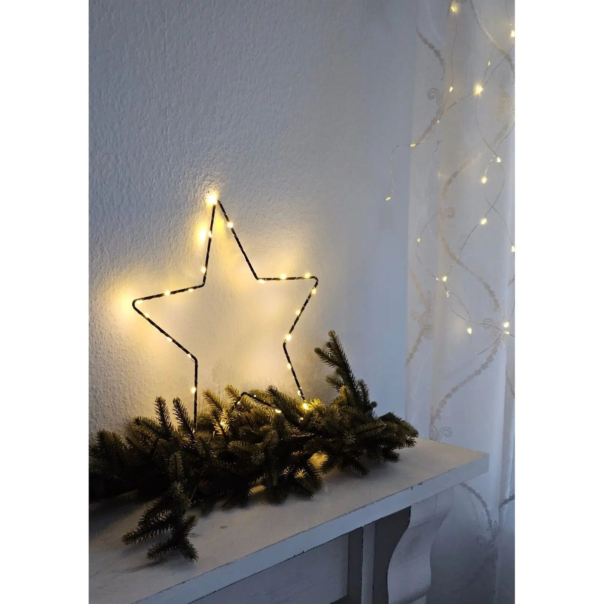 Stern LED warmweiß Weihnachtsstern Metall schwarz Metallstern Batterie Timer Ø 30 cm