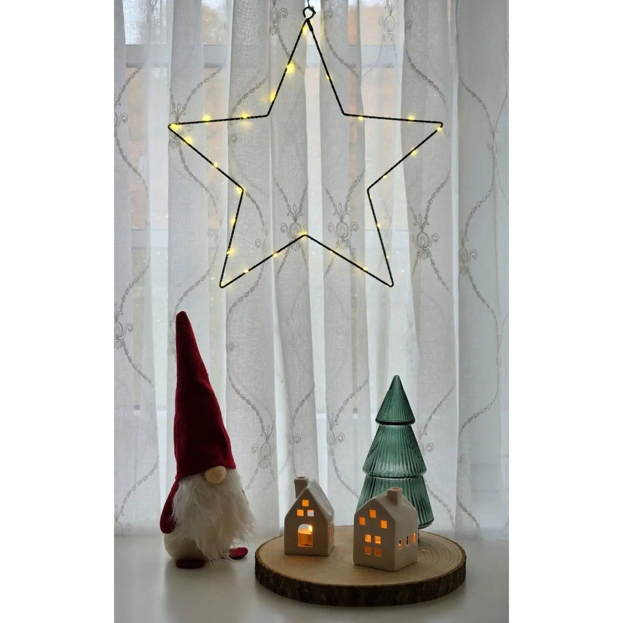 Stern LED warmweiß Weihnachtsstern Metall schwarz Metallstern Batterie Timer Ø 40 cm