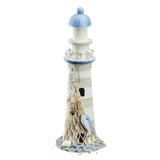 Lighthouse wood blue white decoration with shells &amp; net decoration beach sea maritime