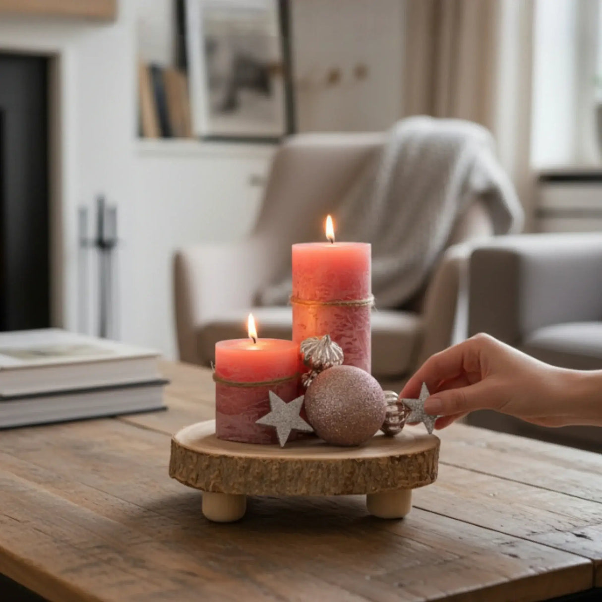 Baumscheibe rund Dekoscheibe Basteln Dekoteller auf Füßen Holzscheibe mit Rinde 17-22 cm - Baumscheibe