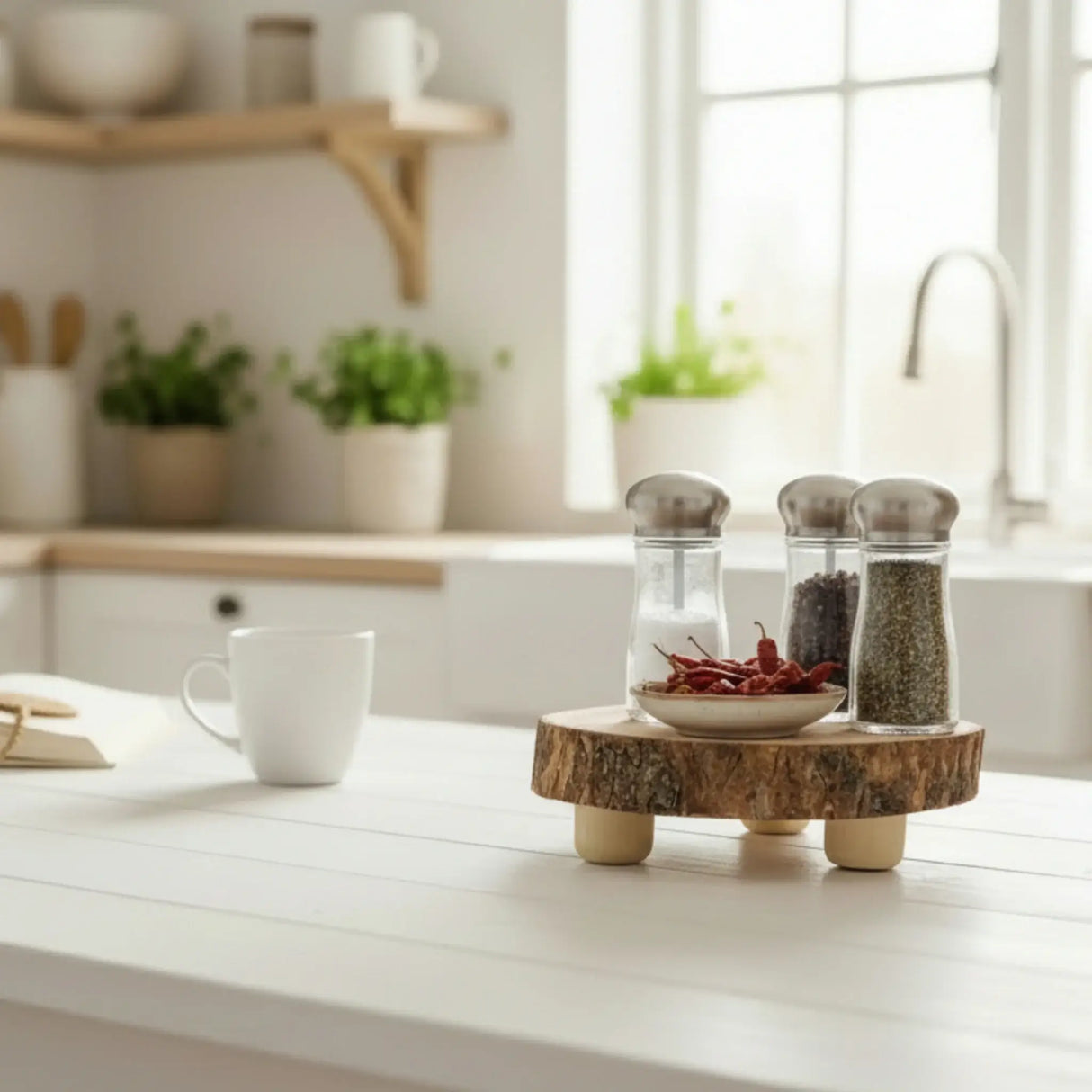 Baumscheibe rund Dekoscheibe Basteln Dekoteller auf Füßen Holzscheibe mit Rinde 17-22 cm - Baumscheibe