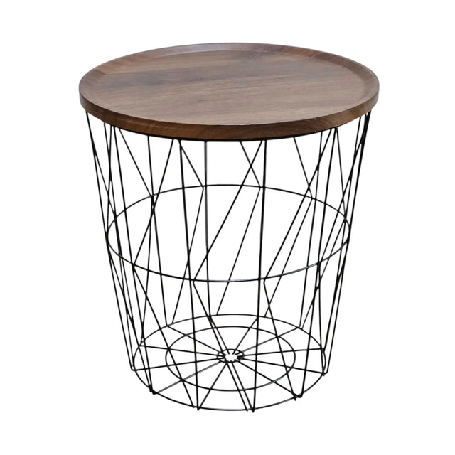 Beistelltisch Couchtisch Stauraumtisch Metalltisch mit Holzplatte Nussbaum schwarz 37x39 - Beistelltisch