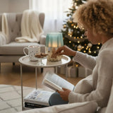 Beistelltisch Metalltisch beige rund 37x42 cm mit Tablett Tisch Ablagefläche Couchtisch - Beistelltisch