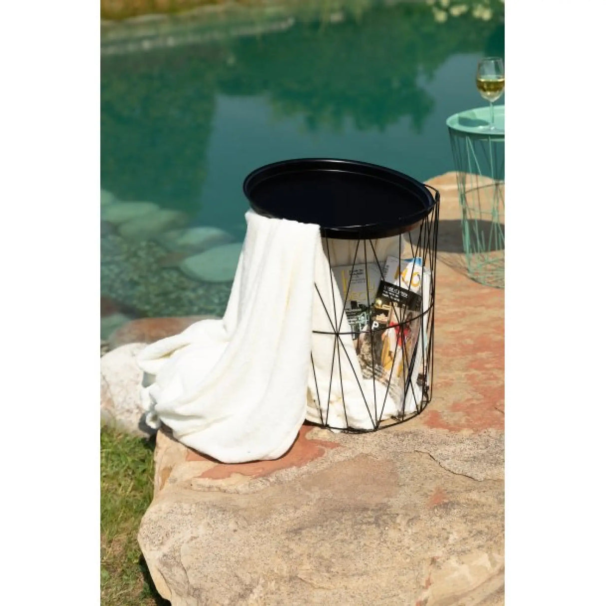 Beistelltisch Metalltisch Couchtisch Drahttisch rund schwarz 46x40 cm Tablett funktion - Beistelltisch