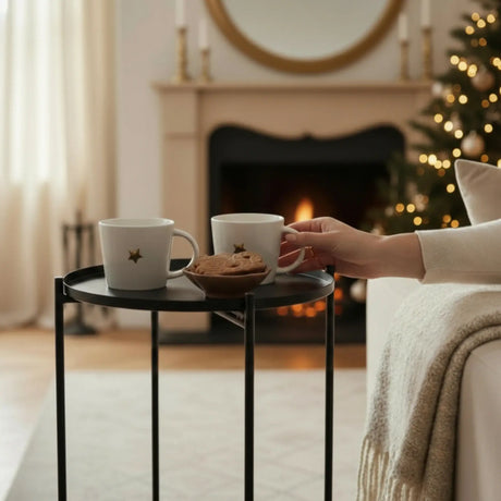 Beistelltisch rund Couchtisch Telefontisch 28x48 cm schwarz creme weiß - Beistelltisch