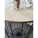 Beistelltisch Tisch mit Stauraum Ø 39 cm H=41 cm Metall/Holz Nachttisch Schwarz - Beistelltisch