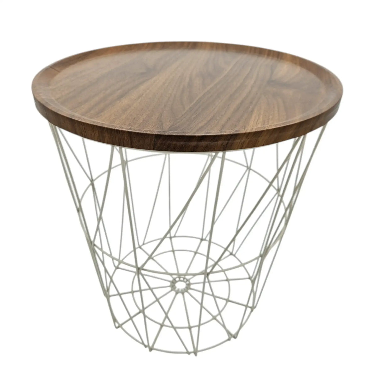 Beistelltisch warmes grau Nussbaum Rund Couchtisch 37x40 cm Metall Holz - Beistelltisch