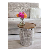 Beistelltisch warmes grau Nussbaum Rund Couchtisch 37x40 cm Metall Holz - Beistelltisch