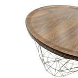 Beistelltisch warmes grau Nussbaum Rund Couchtisch 37x40 cm Metall Holz - Beistelltisch