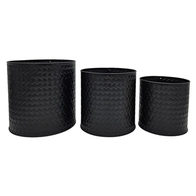 Blumentopf Übertopf Pflanzenkübel Topf Kübel 3er Set schwarz rund Metall Matt - Blumentopfset