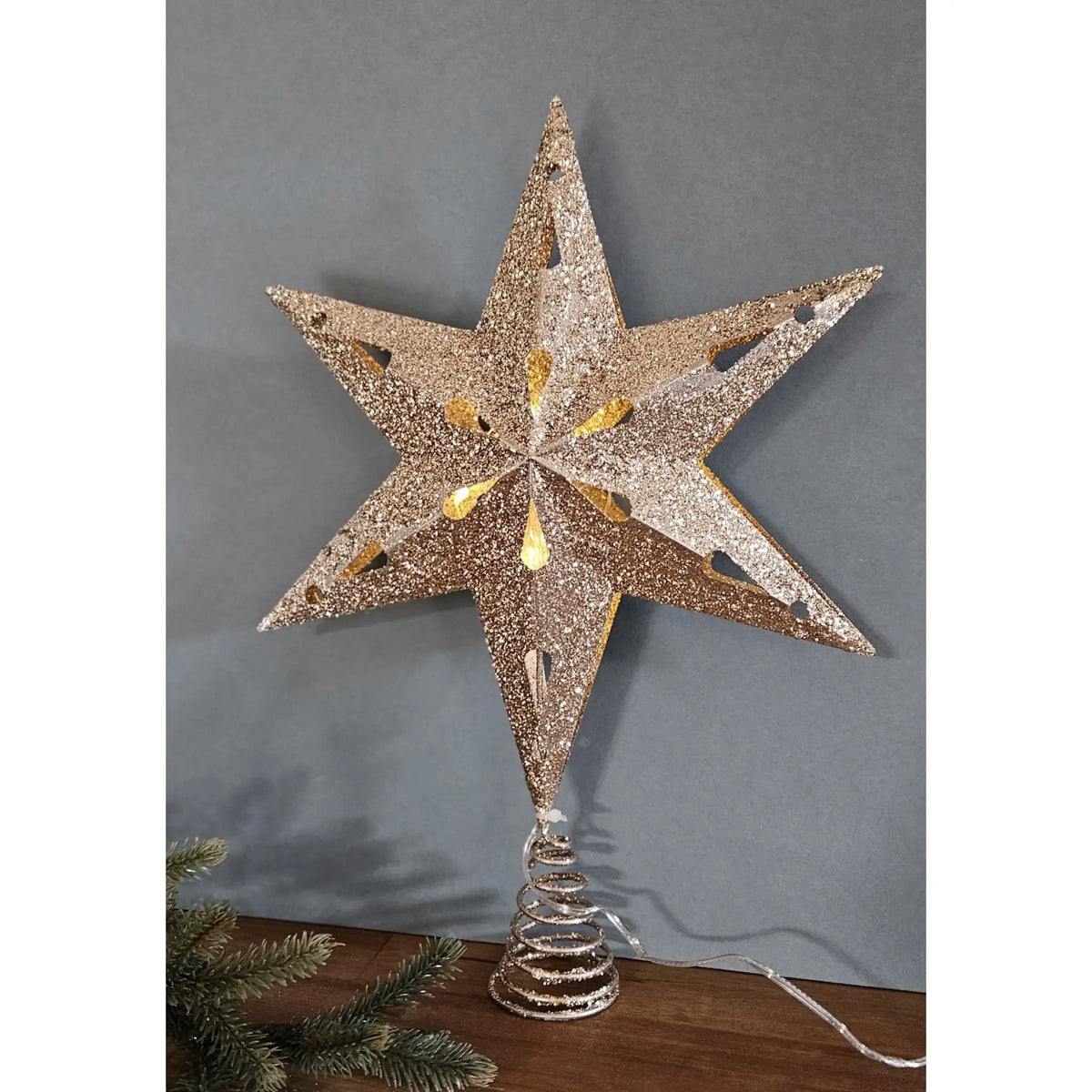 Christbaumspitze 35cm Baumspitze Weihnachten Metall Glitzer LED Stern B-WARE - Weihnachtsstern LED