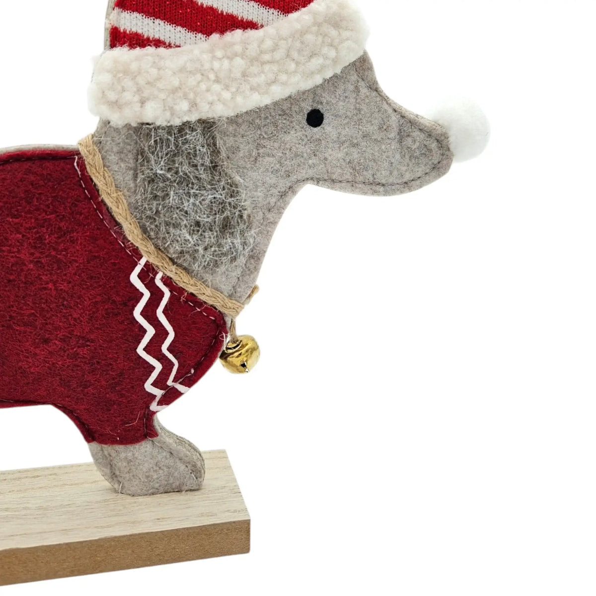 Dackel Filz Dekoration Weihnachten Aufsteller mit Glocke Hund auf Sockel 47 cm - Aufsteller
