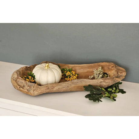 Dekoschale Naturschale Teak Holz lang 60 cm Schale braun massiv stabil Obstschale XL - Holzschale
