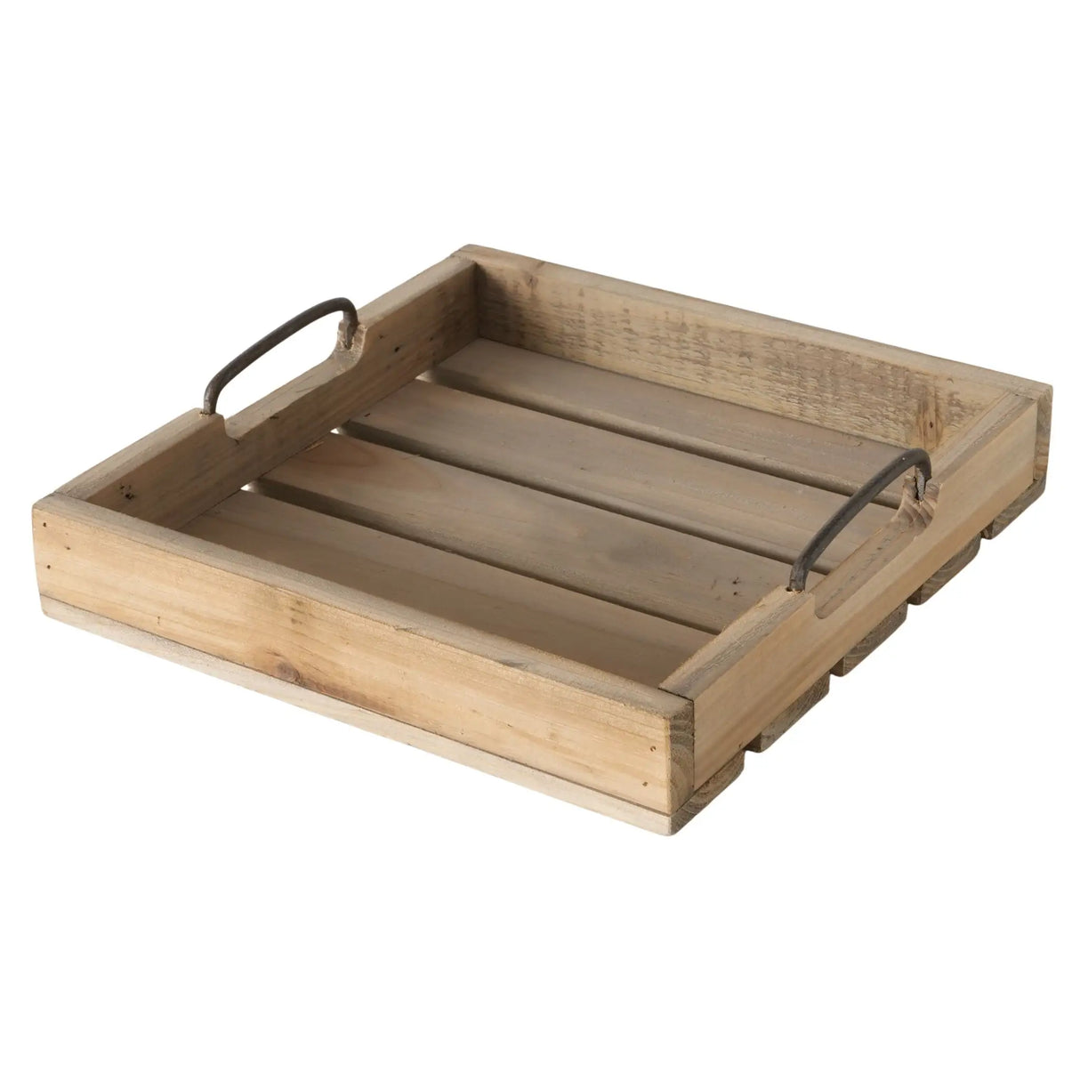Dekotablett Serviertablett Holztablett braun 30 cm cm Holz Metallgriff dekorativ 2er Set - Dekotablett