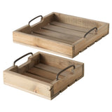 Dekotablett Serviertablett Holztablett braun 30 cm cm Holz Metallgriff dekorativ 2er Set - Dekotablett
