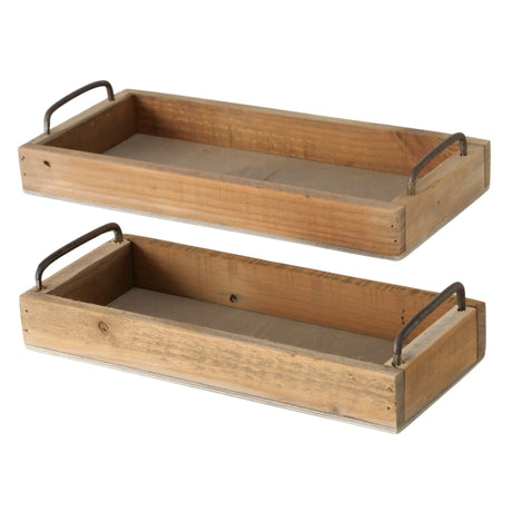 Dekotablett Serviertablett Holztablett braun 38 cm Holz Metallgriff dekorativ 2er Set - Dekotablett
