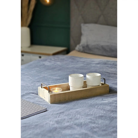 Dekotablett Serviertablett Holztablett braun 38 cm Holz Metallgriff dekorativ 2er Set - Dekotablett
