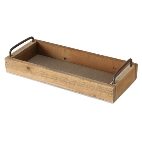 Dekotablett Serviertablett Holztablett braun 38 cm Holz Metallgriff dekorativ 2er Set - Dekotablett