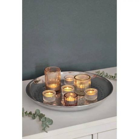 Dekoteller Dekoschale silber Metallschale Hammerschlag Unikat Kerzentablett Kerzenschale - Dekoschale