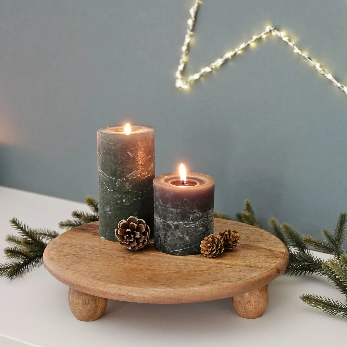 Dekoteller rund auf Füßen Kerzentablett Mangoholz 29 cm Holztablett Blumenhocker Dekorativ - Dekoteller