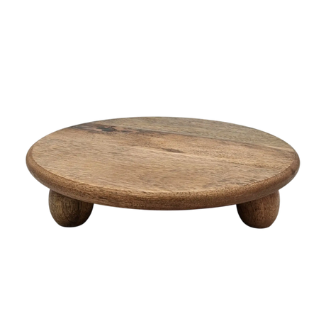 Dekoteller rund auf Füßen Kerzentablett Mangoholz 29 cm Holztablett Blumenhocker Dekorativ - Dekoteller