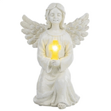 Engel Figur Gartendeko Solar Gartenfiguren Außen LED 22x16 Schutzengel Grab - Solarleuchte