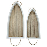 Tablett Boot Schale Set Wanddeko Maritim Kerzenteller Weiß Holz Hängend Kordeln