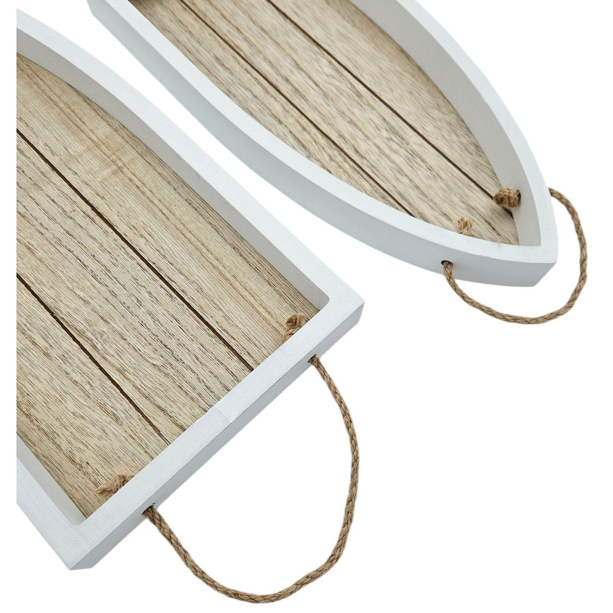 Tablett Boot Schale Set Wanddeko Maritim Kerzenteller Weiß Holz Hängend Kordeln