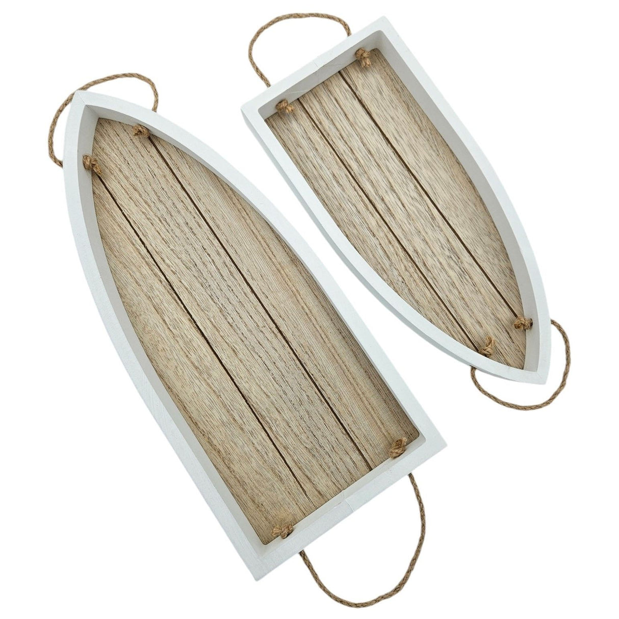 Tablett Boot Schale Set Wanddeko Maritim Kerzenteller Weiß Holz Hängend Kordeln