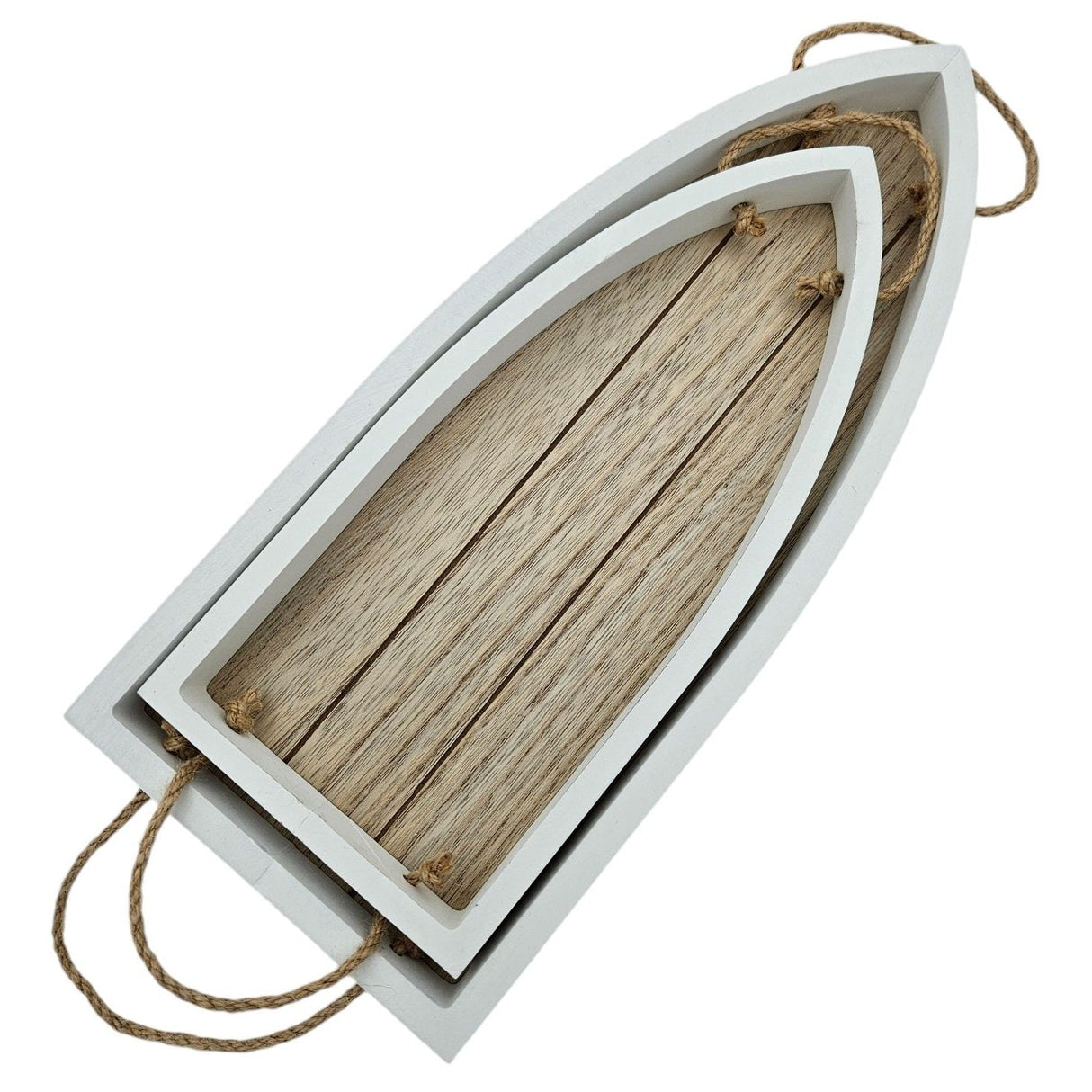 Tablett Boot Schale Set Wanddeko Maritim Kerzenteller Weiß Holz Hängend Kordeln