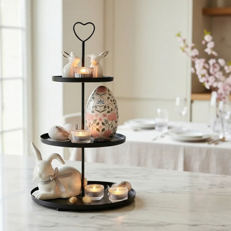 Etagere Paris schwarz 48x30 rund Metall 3 Schichten 3-Stöckig Vintage Muffin Herz - Etagere