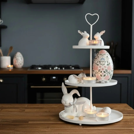 Etagere Paris weiß 48x30 rund Metall 3 Schichten 3-Stöckig Vintage Muffin Herz - Etagere