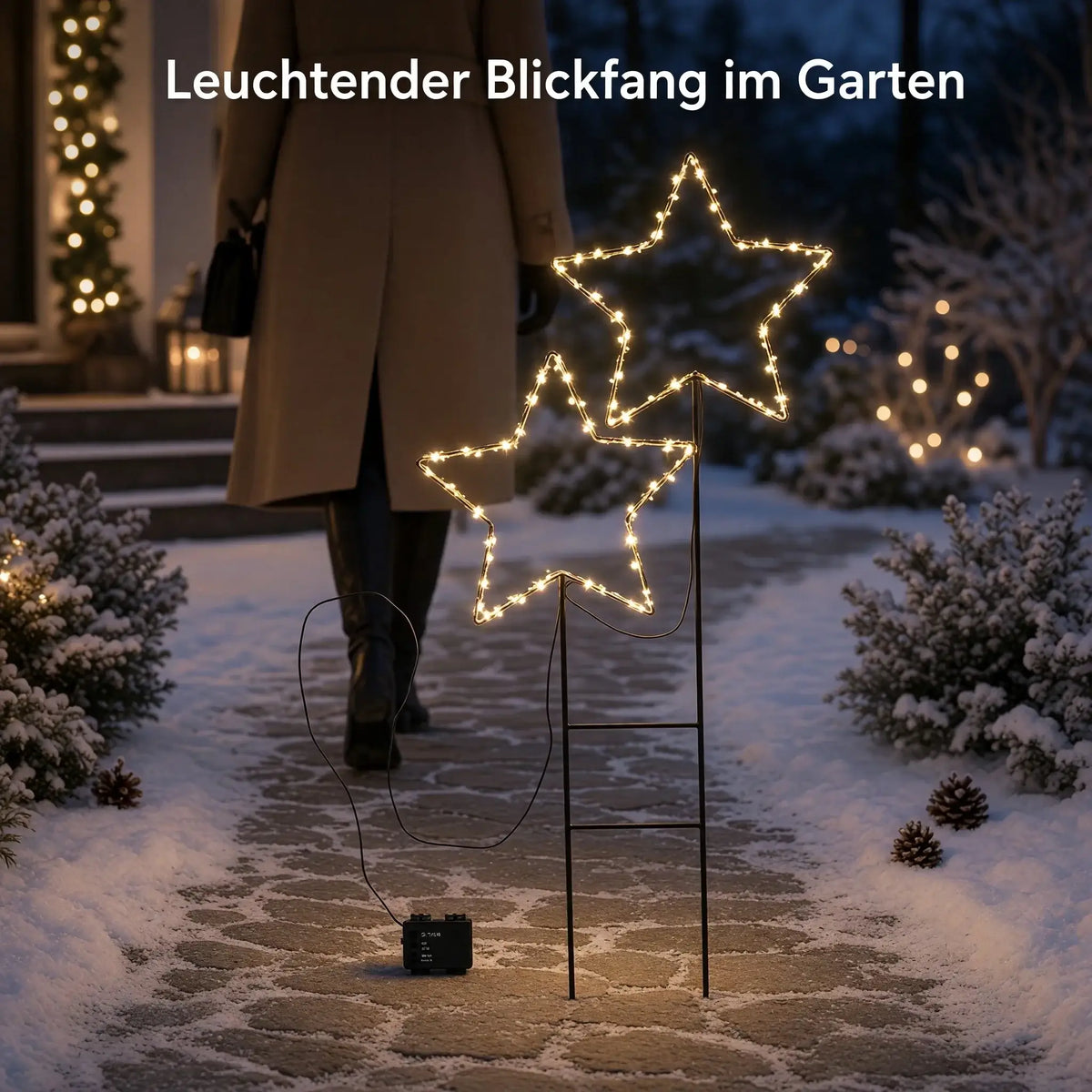 Gartenstecker Stern LED Weihnachtsbeleuchtung batterie Timer warmweiß 50x98 cm - Gartenstecker Stern