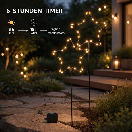 Gartenstecker Stern LED Weihnachtsbeleuchtung batterie Timer warmweiß 50x98 cm - Gartenstecker Stern