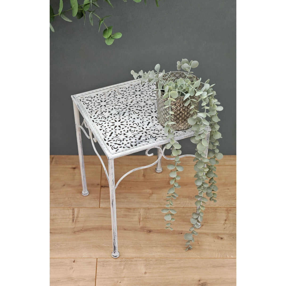 Beistelltisch Metall Tisch weiß grau shabby Telefontisch Metalltisch Landhaus Meinposten