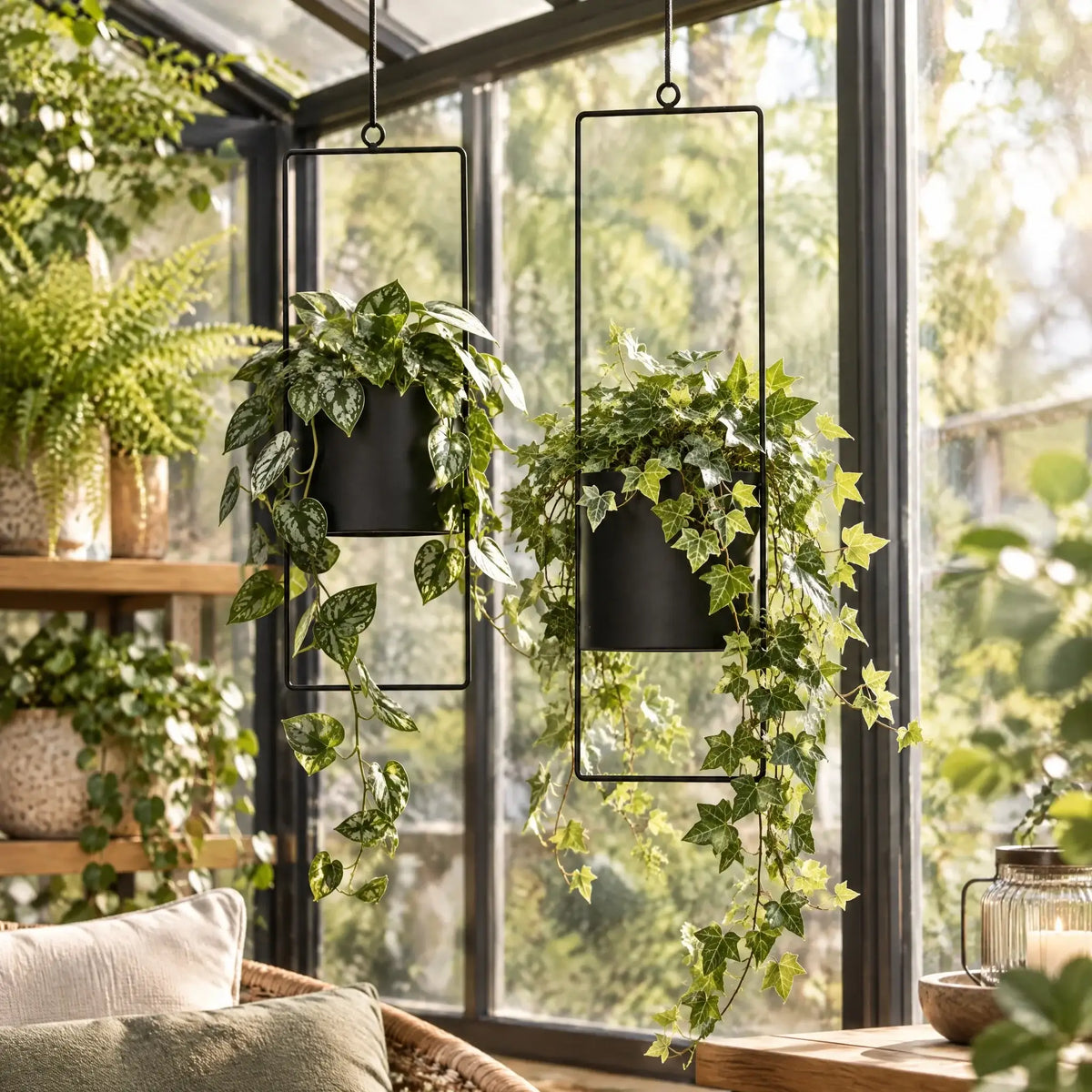 Hängetopf Blumentopf Metall schwarz indoor outdoor Balkon Fenster Blumenampel 2er set - Blumenampel Set
