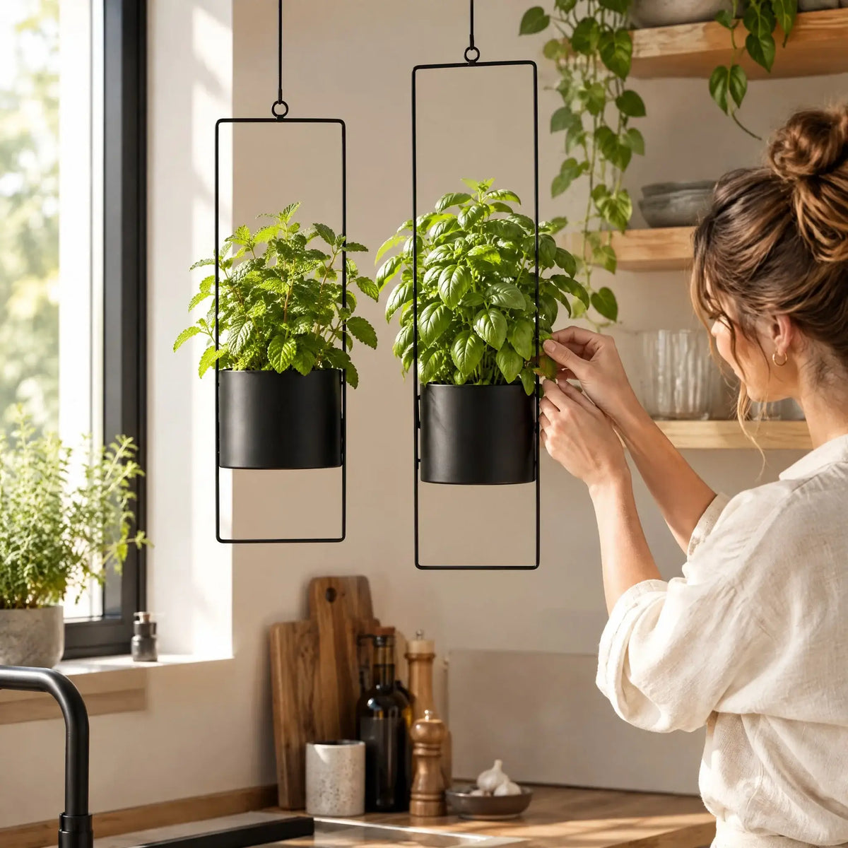 Hängetopf Blumentopf Metall schwarz indoor outdoor Balkon Fenster Blumenampel 2er set - Blumenampel Set