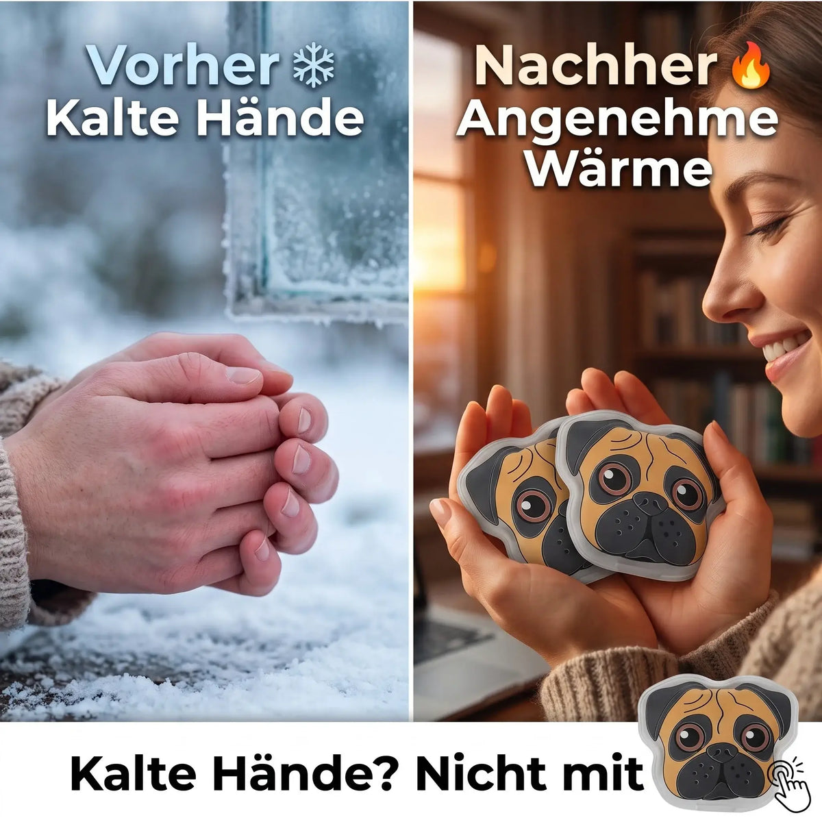 Handwärmer Mops 3er Set – wiederverwendbare Taschenwärmer - Handwärmer