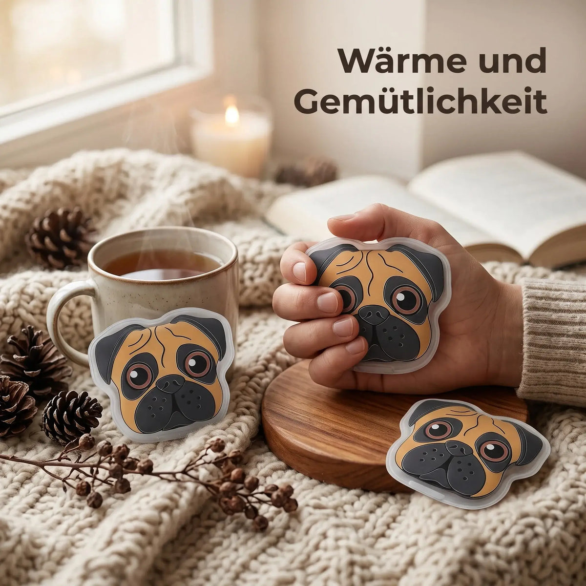 Handwärmer Mops 3er Set – wiederverwendbare Taschenwärmer - Handwärmer