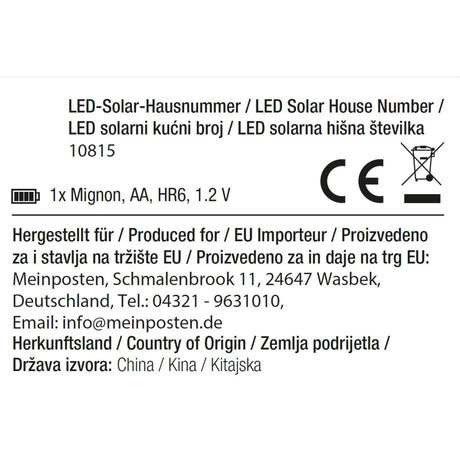 Hausnummernschild LED Beleuchtet Solar Edelstahl Hausnummernbeleuchtung - Hausnummernschild LED