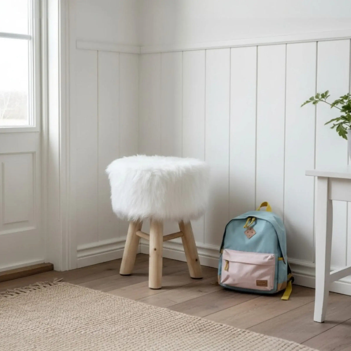 Hocker Fellhocker 40x29 weiß Natur Landhaus Beistelltisch Kinderhocker 120 kg - Hocker