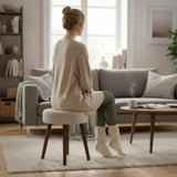 Hocker Fußhocker Polsterhocker Cord Holzbeine Sitzhocker rund beige 35x45 cm - Hocker