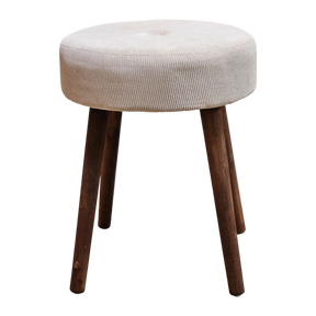 Hocker Fußhocker Polsterhocker Cord Holzbeine Sitzhocker rund beige 35x45 cm - Hocker