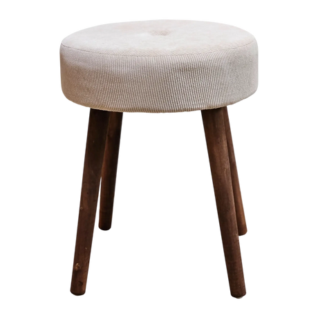 Hocker Fußhocker Polsterhocker Cord Holzbeine Sitzhocker rund beige 35x45 cm - Hocker